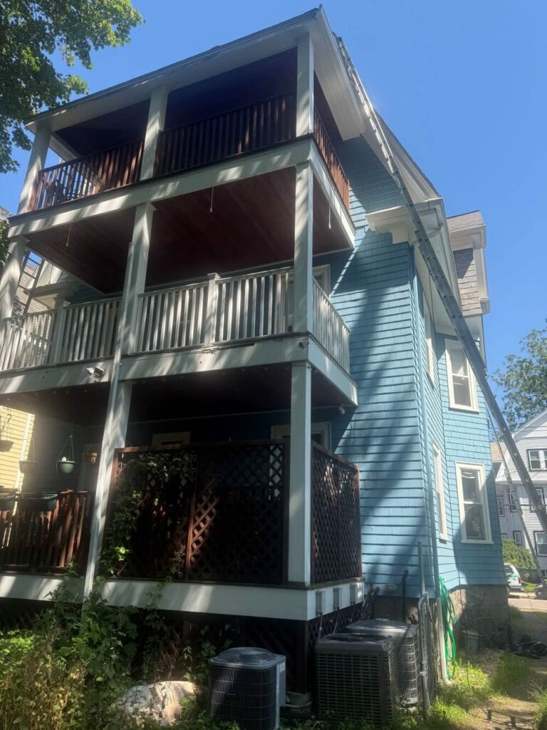 40’ ladder gutter installation by Boston Gutter Solutions